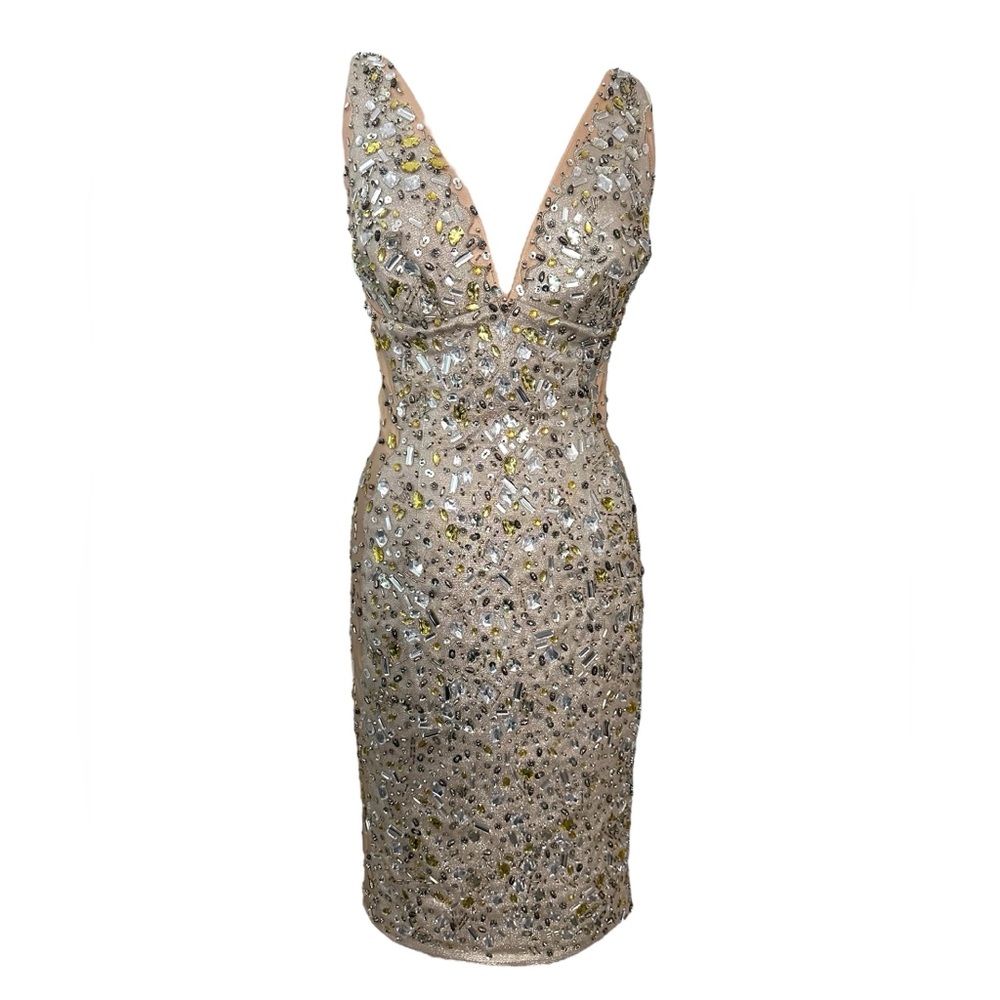 MANDALAY Vintage Y2K Jeweled Embellished Cocktail Midi Dress S/M